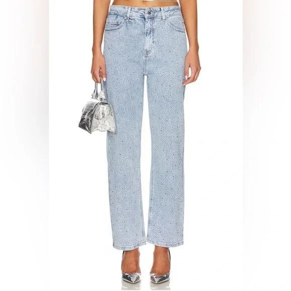 NEW GENERATION LOVE JANET CRYSTAL DENIM PANTS LIGHT BLUE $275 NWT SZ 29‎ - Picture 1 of 7